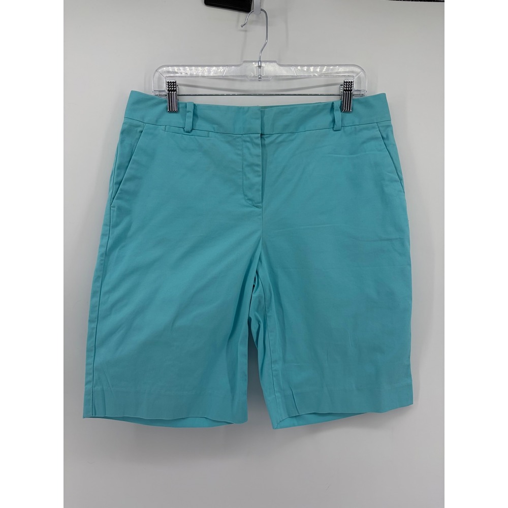 Talbots Womens 8 Turquoise Blue Bermuda Shorts Stretch Cotton Casual Chino